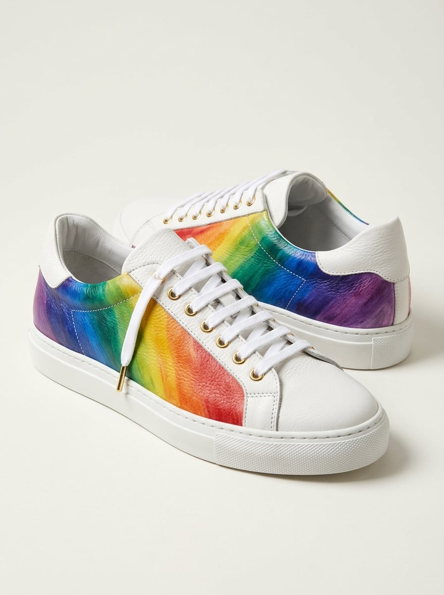 Hand-Painted Rainbow Leather Sneakers, design render