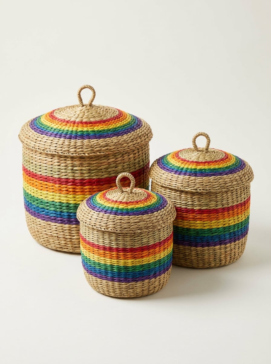 Hand-Woven Rainbow Basket Trio, design render