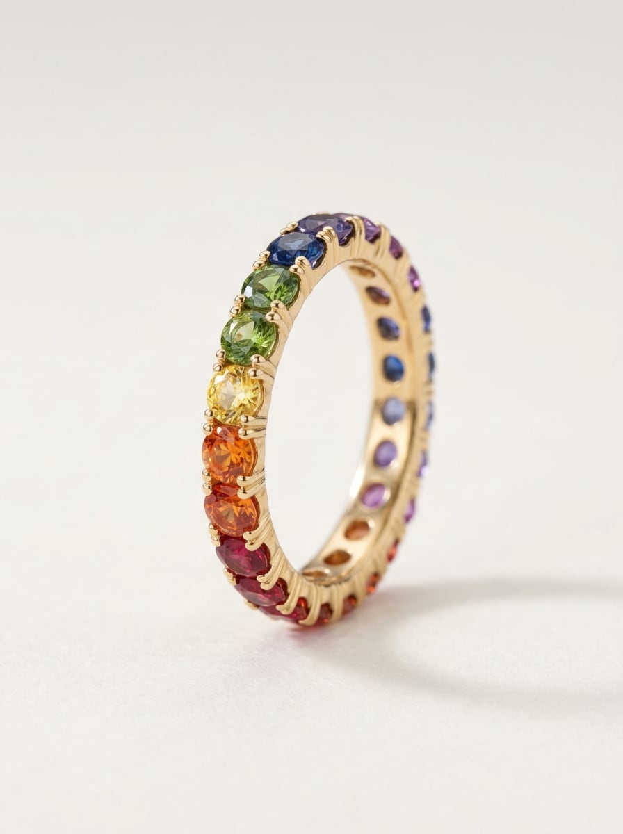 Rainbow Sapphire Eternity Band, 18k Gold, design render